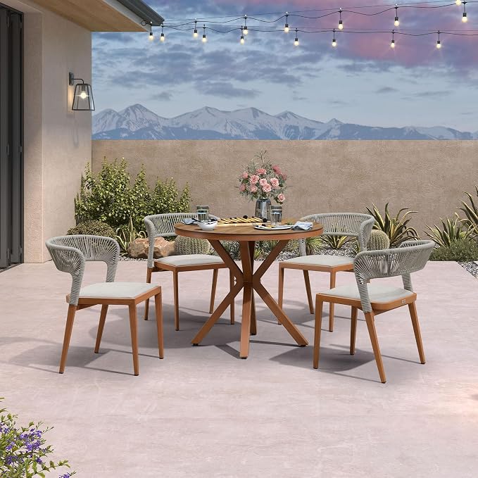 PURPLE LEAF 5 Pieces Round Patio Dining Set Outdoor Furniture by PURPLELEAF
