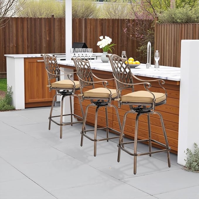 VINGLI Outdoor Swivel Bar Stools Set of 2, Cast Aluminum Patio Bar Height Chair - Image 2