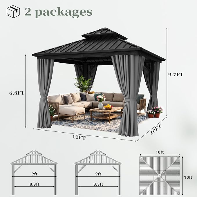 YITAHOME 10X10FT Gazebo Patios Hard Top Outdoor Double Roof Canopy Aluminum - Image 6