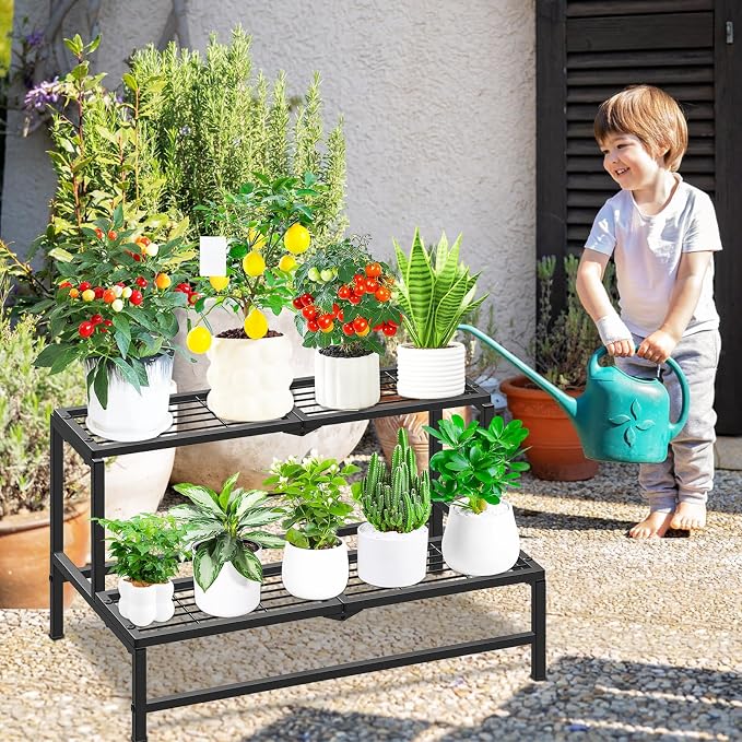 2 Tier Plant Stand Indoor Outdoor, Heavy Duty Metal Tall Plant Shelf - Image 5