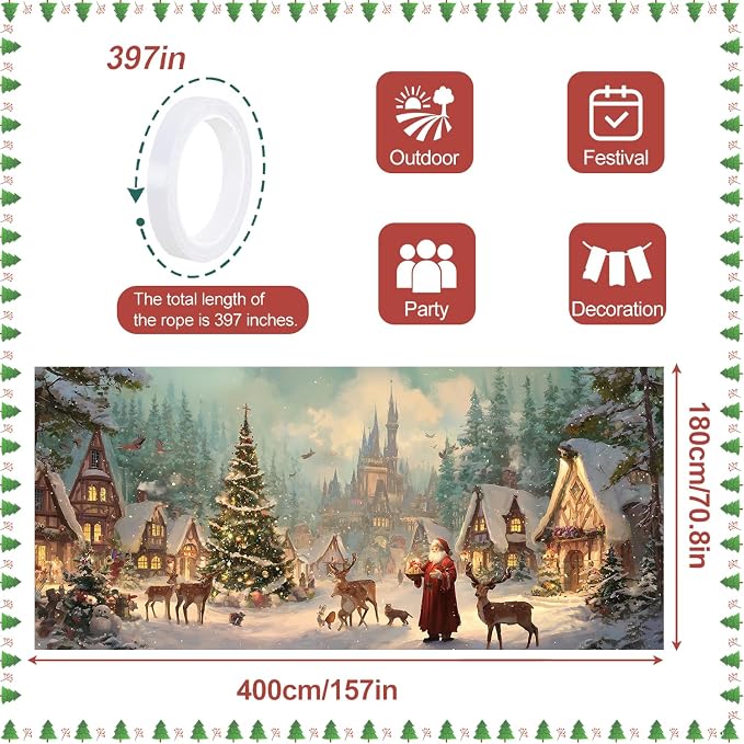 Christmas Village Scene Garage Door Decorations 6x13FT, Santa - Image 4
