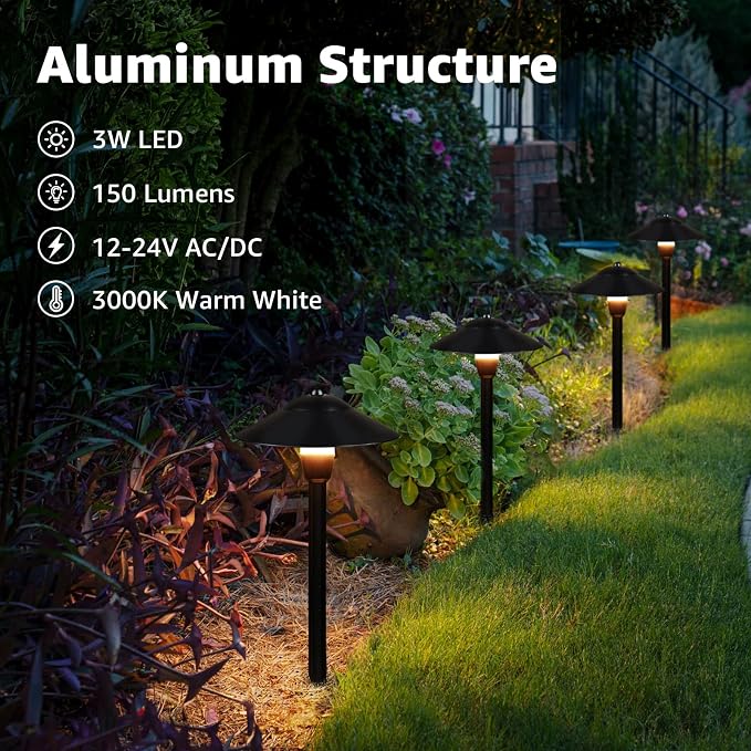 SUNVIE LED Low Voltage Landscape Lights 3W Cast-Aluminum Pathway Lights Low - Image 2