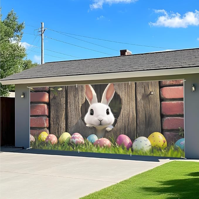 ANNA QUEEN Easter Bunny Garage Door Banner 6x13FT, Cute Rabbit Peeking Through - Image 8