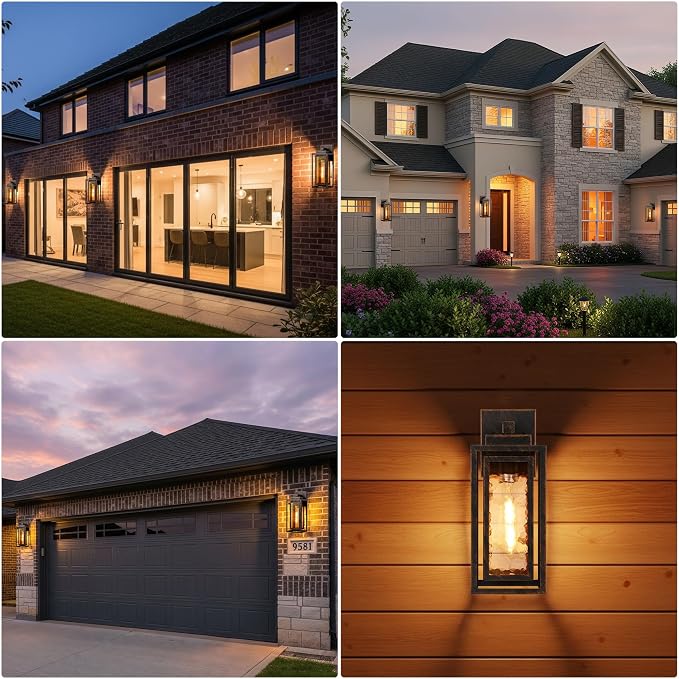 Water Ripple Exterior Porch Light Fixture, 2 Pack Outdoor Wall Lantern Black - Image 6