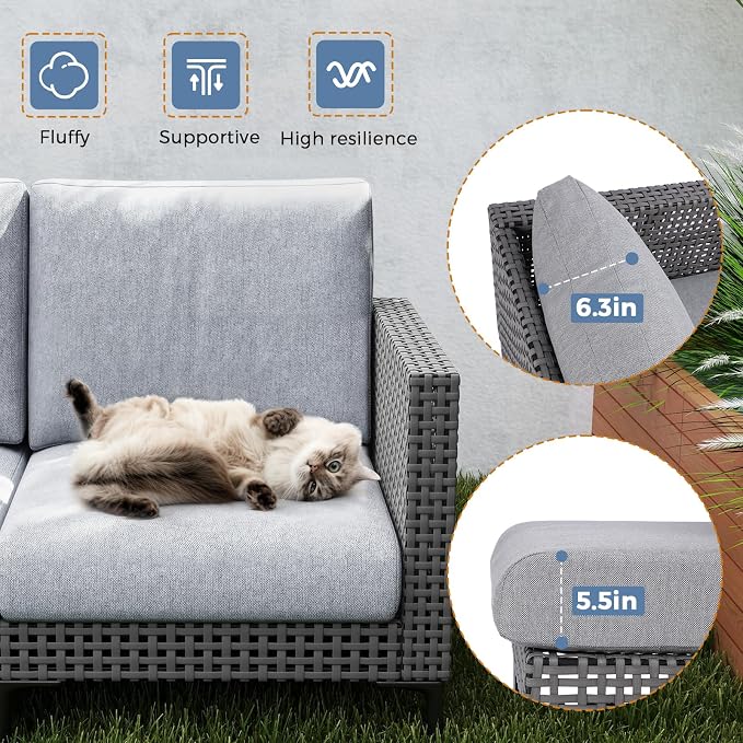 5 Pieces Outdoor Patio Conversation Set – Rattan L-Shaped Corner Sofa - Image 6