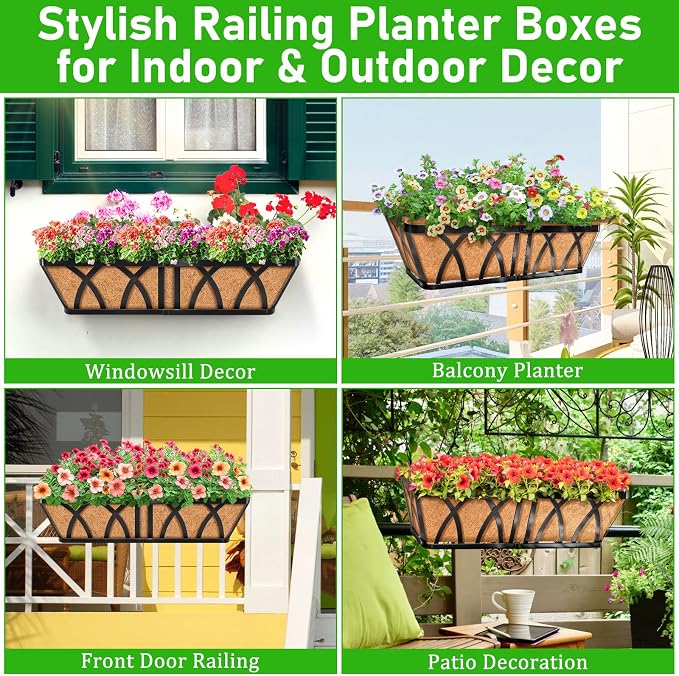 Riare 2 Pack 24 Inch Metal Railing Planter Window Box - Image 7