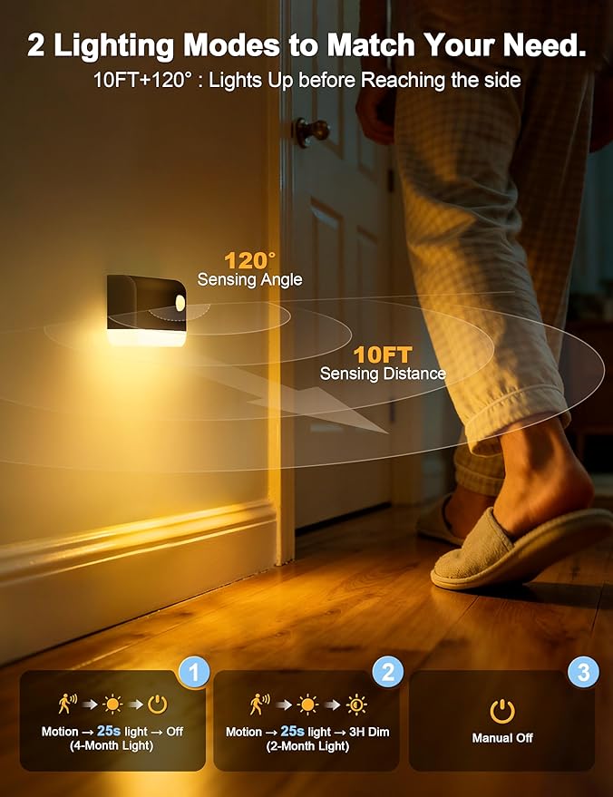 VOLISUN Motion Sensor Stair Light Indoor Rechargeable 6 Pack, Night Lights - Image 3