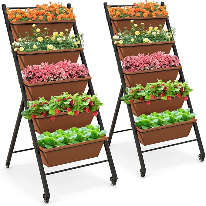 Giantex 2 Pcs Vertical Planter Raised Bed on Wheels, Elevated Garden Beds by Giantex
