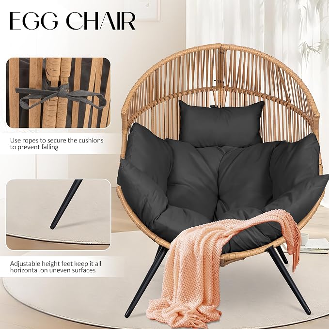 JAMFLY Egg Chair Wicker Outdoor Chairs, Oversized Patio Chair Oversized Lounger - Image 5