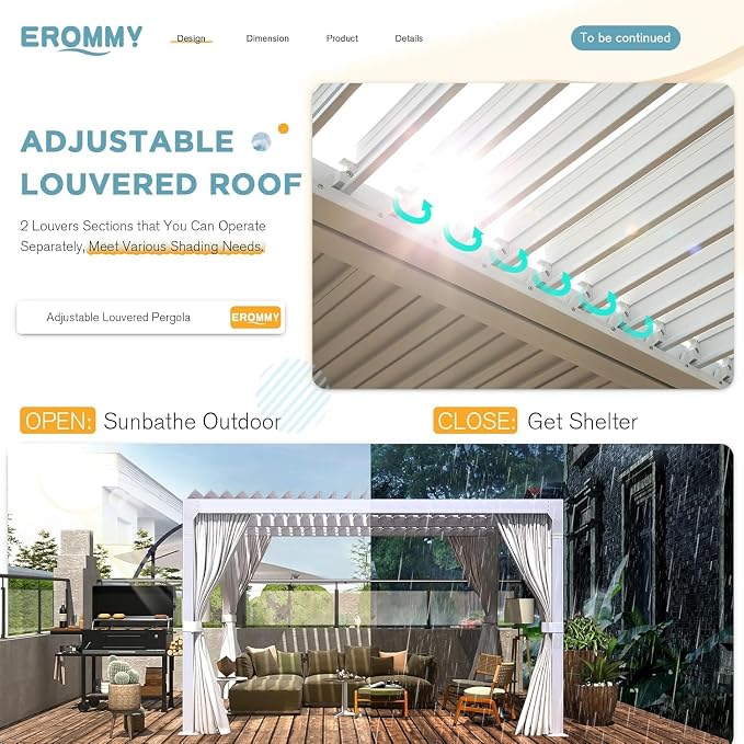 EROMMY Louvered Pergola 10' x 10' Outdoor Hard Top Pergola - Image 3