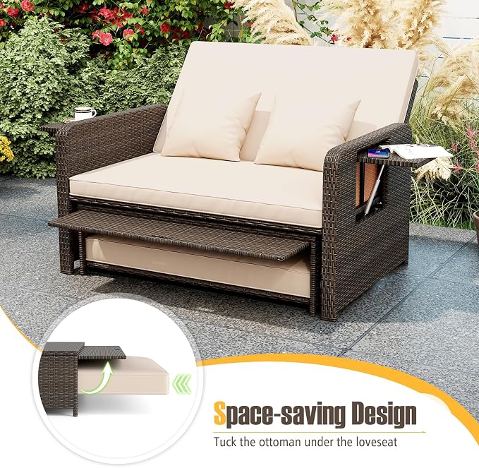 S AFSTAR Outdoor Daybed with Storage Ottoman, Wicker Chaise Lounge Chair with - Image 5