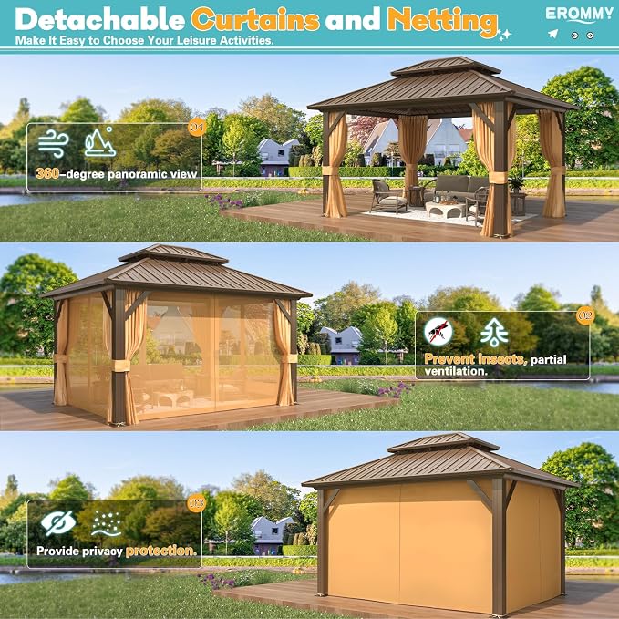 EROMMY 10' x 12' Hardtop Gazebo, Aluminum Frame Gazebos - Image 7