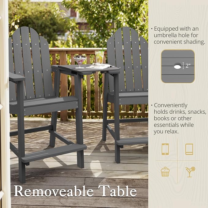 LUE BONA Tall Adirondack Chair Set of 2, All Weather HDPS Bar Height Adirondack - Image 3