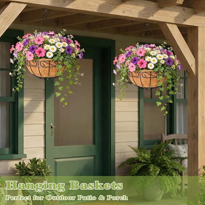 4 Pack 12 Inch Hanging Baskets for Plants Outdoor Metal Hanging Planter Hanging - Image 7