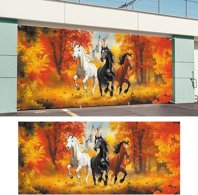 ANNA QUEEN Horse Garage Door Banner 6 x 13FT, Forest Scenery - Image 6