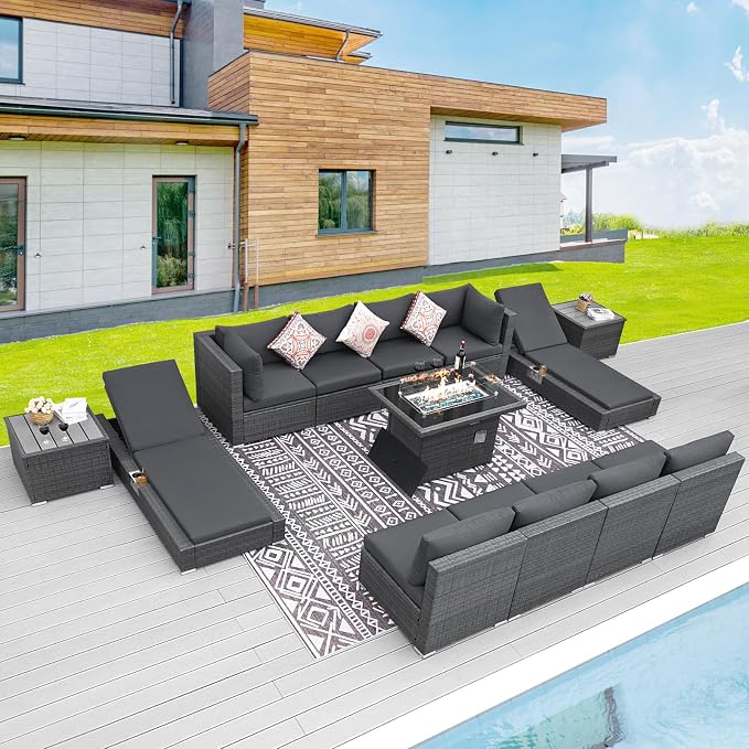 BULEXYARD 13 Piece Large High Back Grey Rattan Patio Furniture Set by BULEXYARDFURNITURE