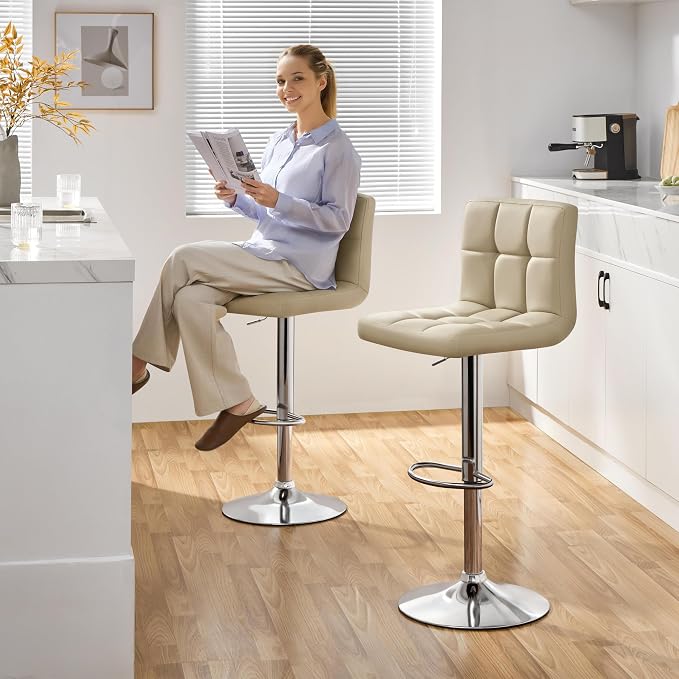 Yaheetech Bar Stools Set of 4, Adjustable PU Leather Swivel Barstools, Modern - Image 4