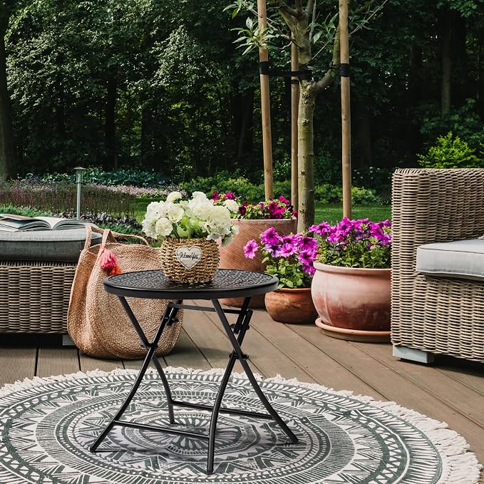 TeoKJ Folding Outdoor Side Tables, Anti Rust Small Patio Table Round Metal - Image 9