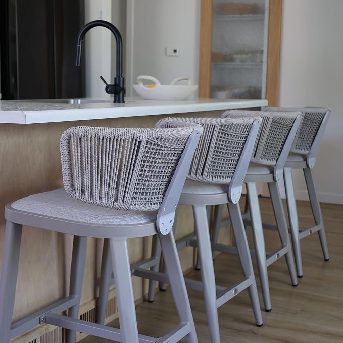 PURPLE LEAF Outdoor Counter Height Bar Stool Set of 2 Modern Rattan Bar Chairs by PURPLELEAF