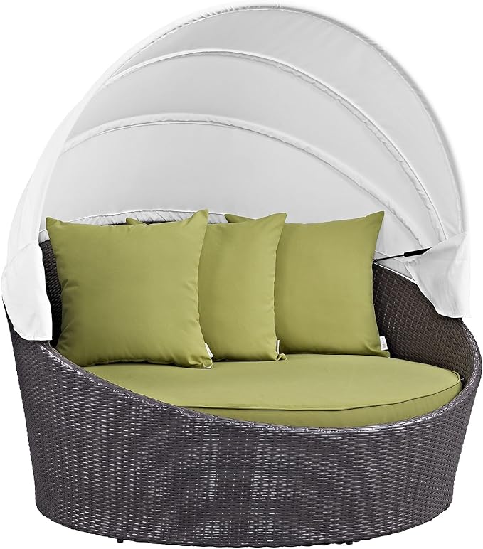 Modway Convene Wicker Rattan Outdoor Patio Retractable Canopy Round Poolside by Modway
