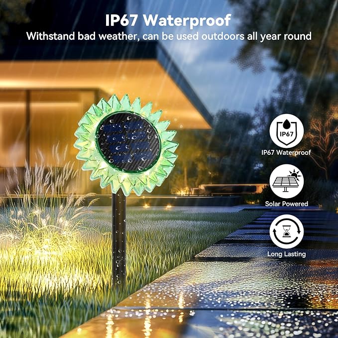 Outdoor Solar Lights, 4 Pack Led Solar Sunflower Lights, Stake/Wall 2-in-1 - Image 6