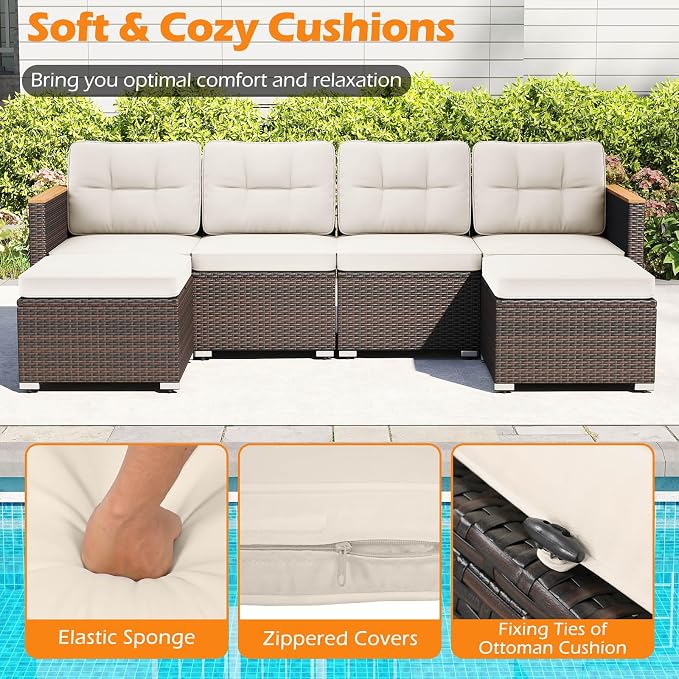 Tangkula 7 Pieces U Shape Outdoor Furniture Set, Patio Rattan Cushioned Chairs - Image 8