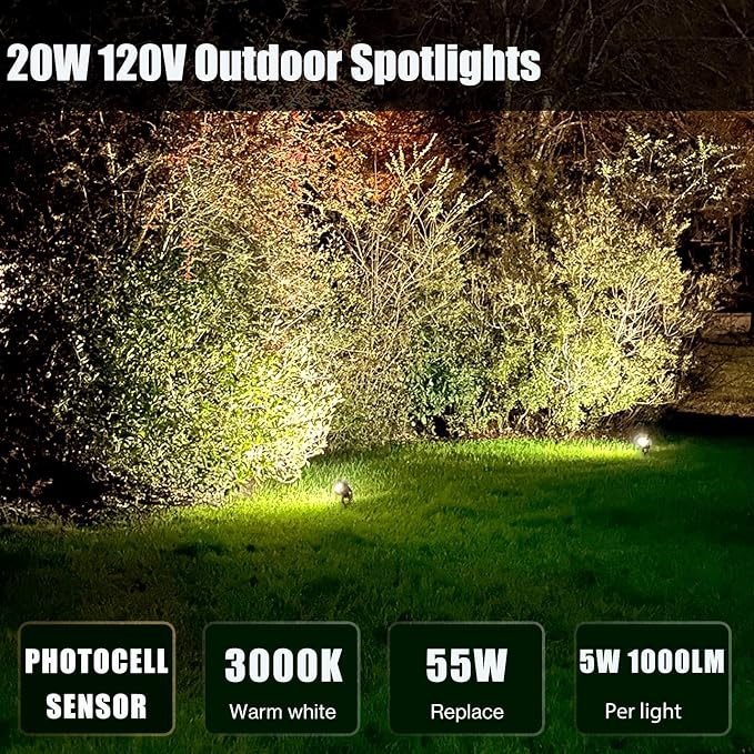 20W Dusk to Dawn led Light Spotlights Outdoor, Low Voltage Warm White Outdoor - Image 3