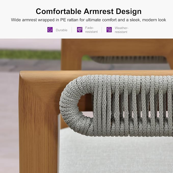 PURPLE LEAF Outdoor Counter Height Bar Stool Set of 2 Rattan Bar Chair - Image 6