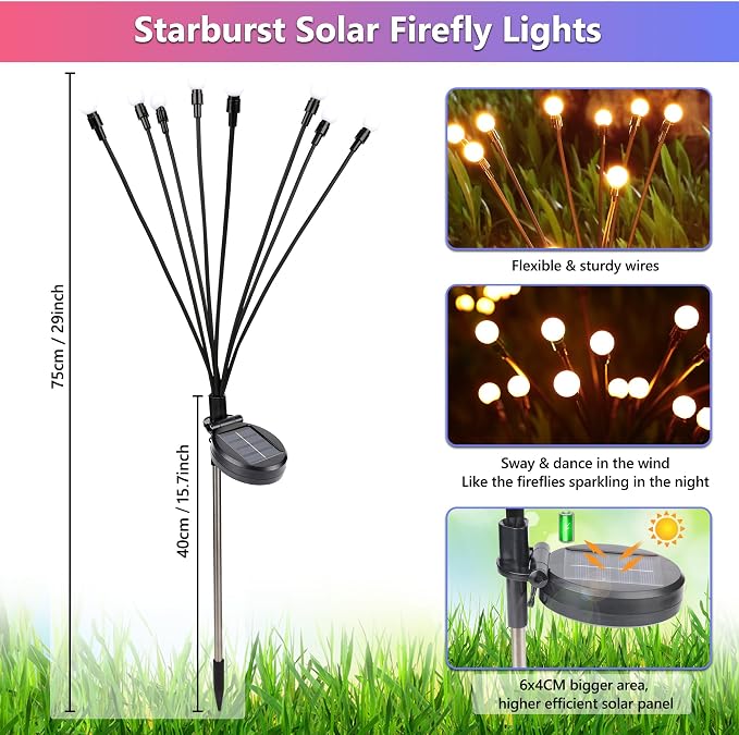 BrizLabs Solar Garden Lights, 4 Pack 32 LED Solar Powered Firefly Lights - Image 5