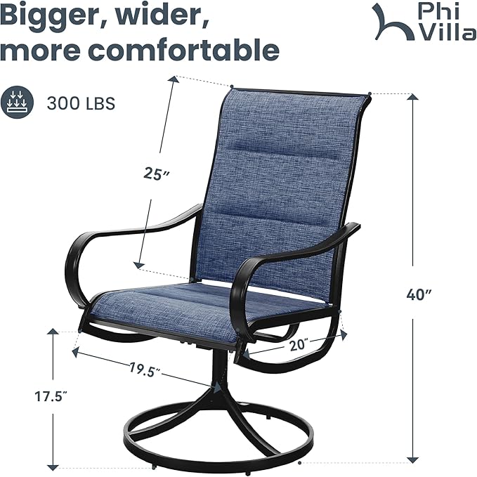 PHI VILLA Patio Swivel Dining Chairs Set of 4, All Weather Outdoor Chair - Image 3