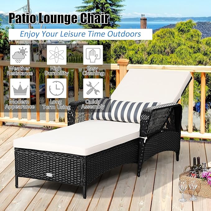 Tangkula Wicker Chaise Lounge Outdoor, Patio Rattan Reclining Chaise - Image 4
