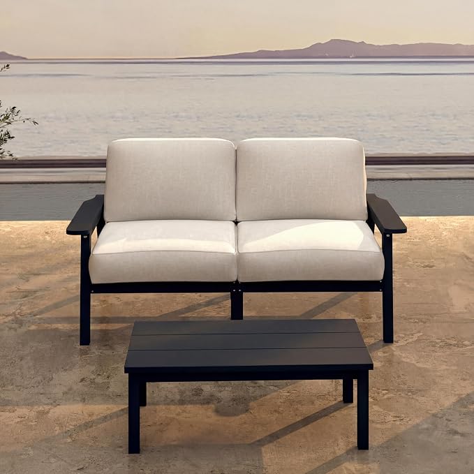 Patio Furniture Set 2 Seats, HDPE Outdoor Sectional by PatioKingdom