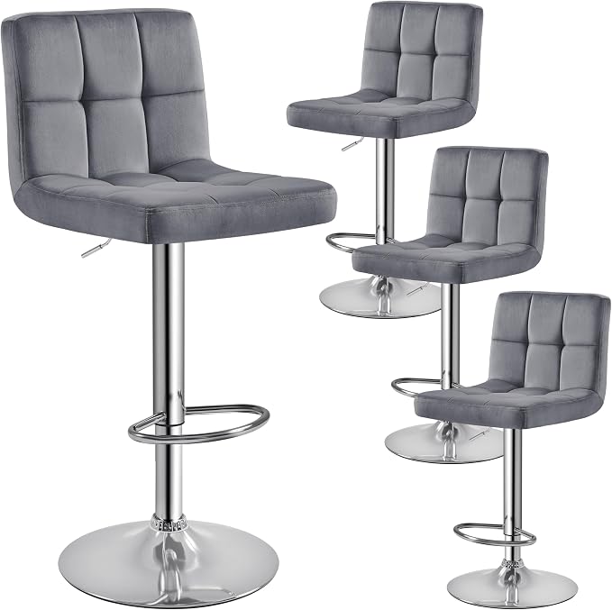 Yaheetech Bar Stools Set of 4, Velvet Fabric Swivel Barstools, Height by Yaheetech