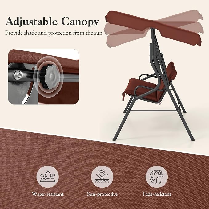 Porch Swing Outdoor, 3 Person Patio Swing w/Removable Cushion, Stand & - Image 4