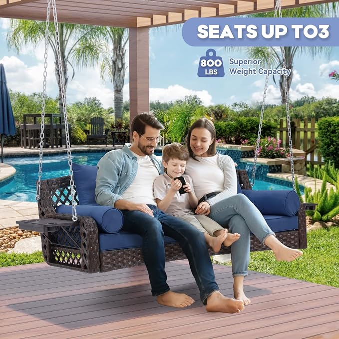 3 Seat Porch Swing, Wicker Patio Swing - Image 4