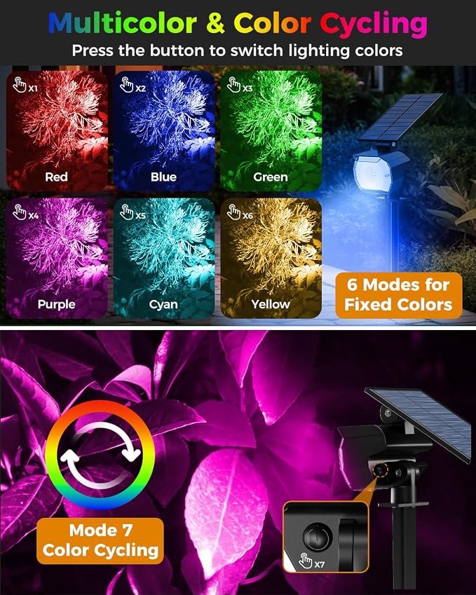 btfarm Solar Lights Outdoor Waterproof IP65-2 Pack LED Color Changing Spot - Image 2