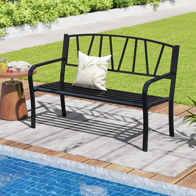 Tangkula Metal Patio Park Bench, Outdoor Garden Bench Loveseat - Image 5
