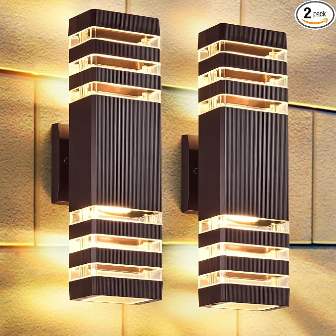DASTOR Up and Down Outdoor Wall Lights, 3-Layer Brown Modern Outdoor Lights by DASTOR