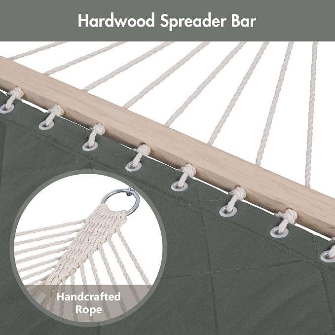 ANOW 2 Person Hammock with Spreader Bars and Detachable Pillow, Quilted Hammock - Image 7