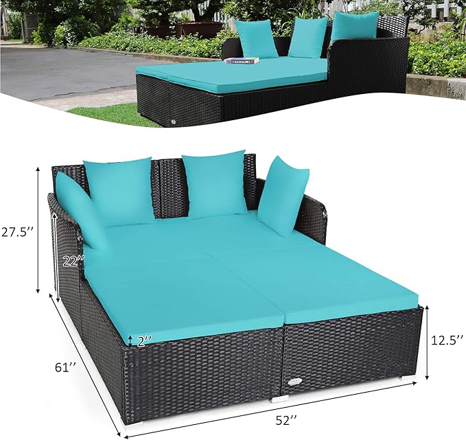Tangkula Outdoor Rattan Daybed, Sunbed Wicker Furniture w/Spacious Seat - Image 5