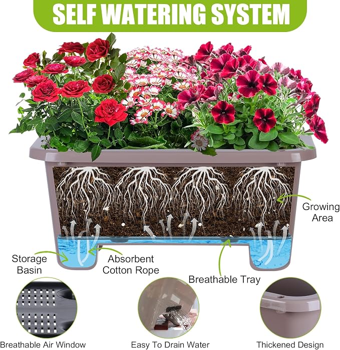 Self-Watering Rectangle Planter Boxes 8-Pack, 15.7-Inch Window Box Planter - Image 2