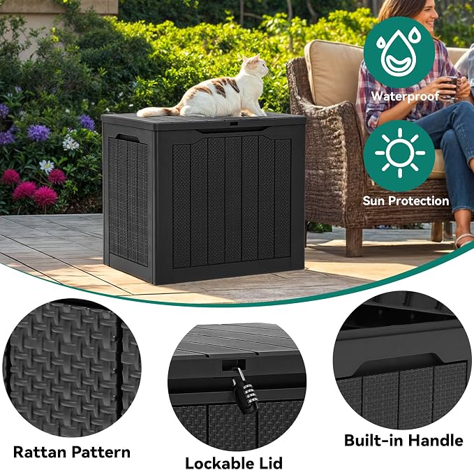 YITAHOME 30 Gallon Resin Deck Box, Weather Resistant Outdoor Rattan Storage Box - Image 4