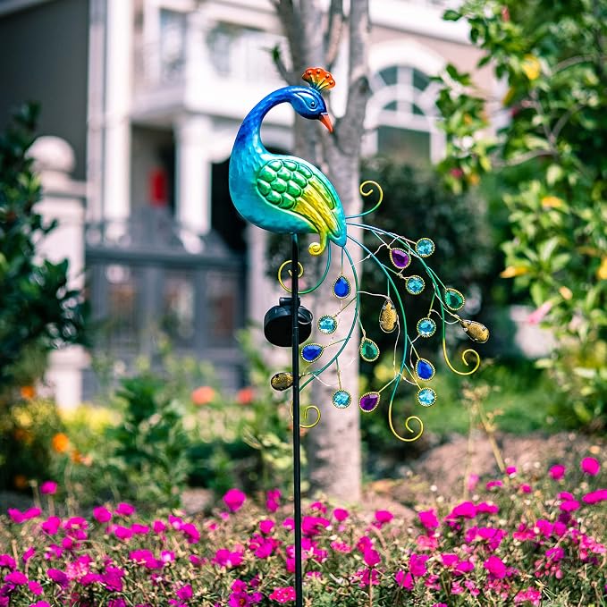 DREAMSOUL Metal Peacock Garden Solar Lights Outdoor Decorative Garden Stake - Image 9