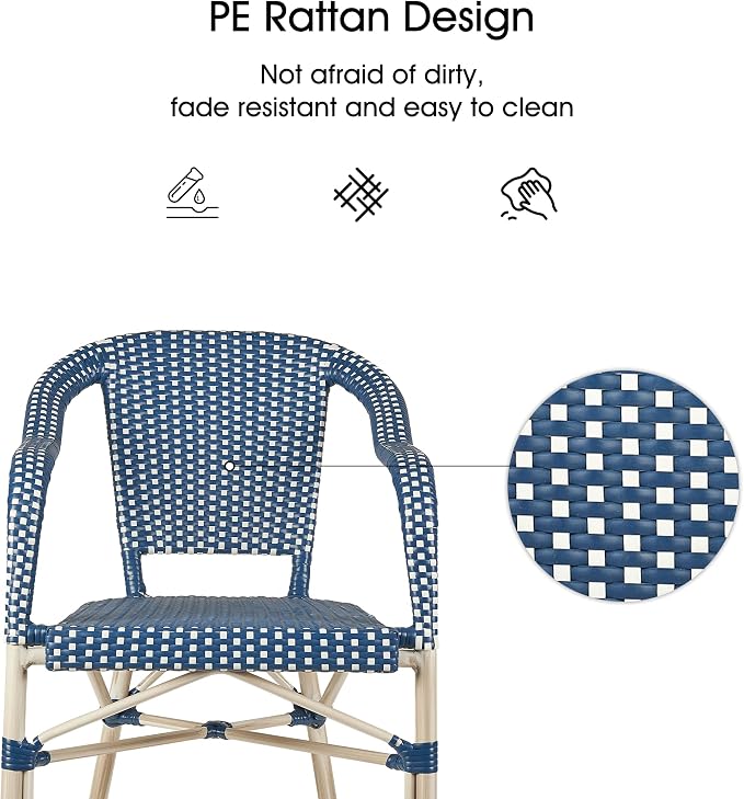PURPLE LEAF Dining Chair Set of 2 Outdoor French Bistro Chairs Hand-Woven - Image 6
