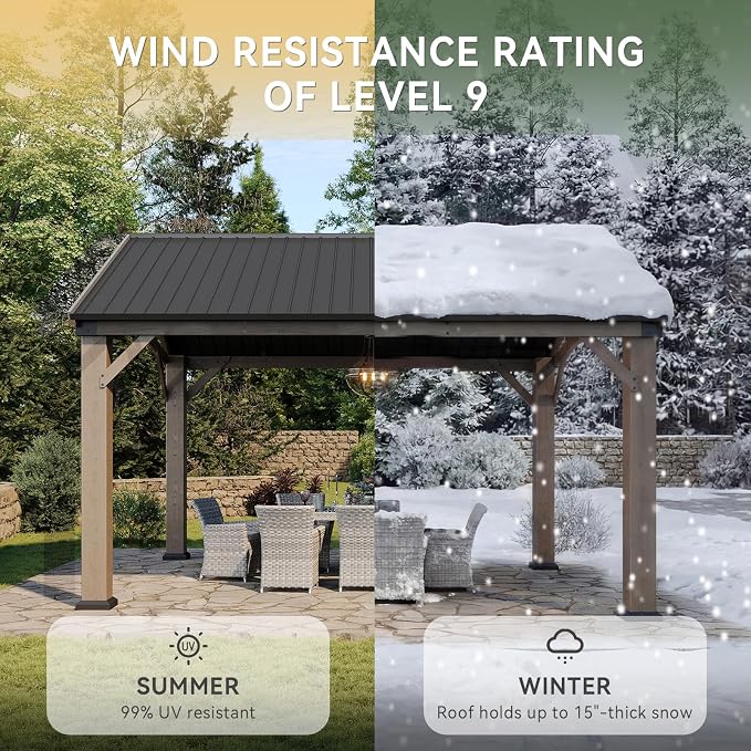Aoxun 12' x 14' Outdoor Wood Gazebo, Hardtop Gazebo Permanent Wooden Pavilion - Image 6