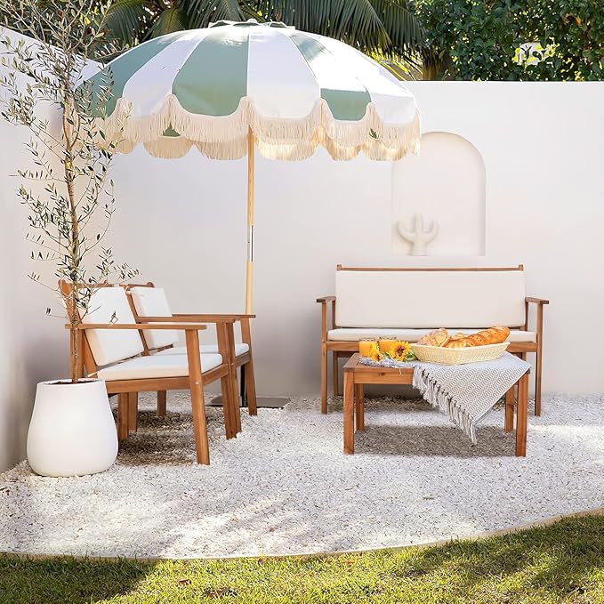 Devoko Patio Furniture 4 Piece Acacia Wood Outdoor Conversation Sofa Set - Image 5
