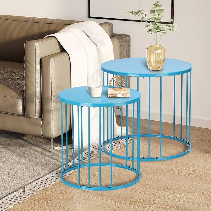 LEWIS&WAYNE Outdoor Side Table Set of 2, Metal Circle Accent End Tables - Image 8