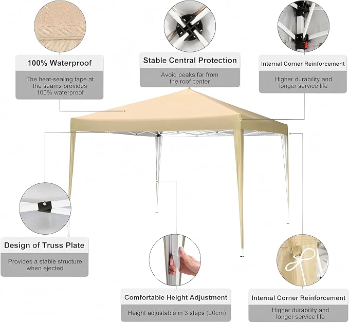 COBIZI 10x10 Pop Up Canopy Tent Without Sidewall, UPF 50+ Waterproof Outdoor - Image 3