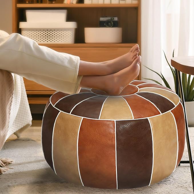 Thgonwid Unstuffed Moroccan Storage Pouf Foot Stool Ottoman Seat Handmade Faux - Image 9