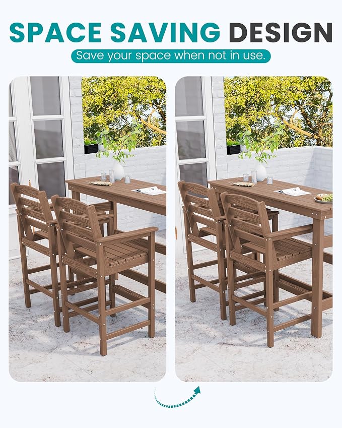 SERWALL 41" Outdoor Bar Table, All Weather HDPE Patio Bar Counter Height Table - Image 8